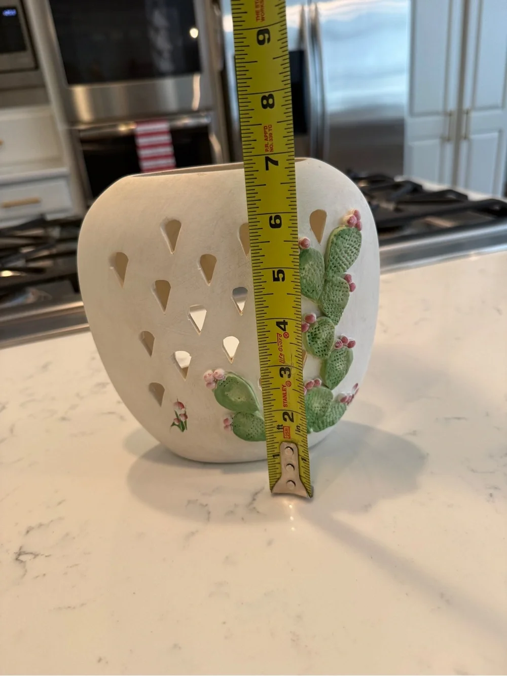 Vintage Southwestern Cactus Ceramic Luminary Candle Holder Pink Flowers